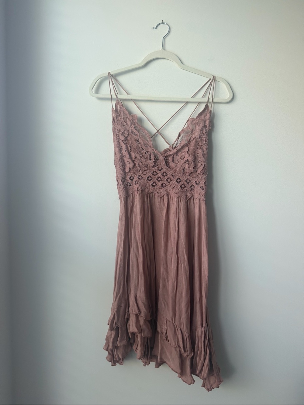 Free People Mauve Lace-Trim Strappy Mini Dress